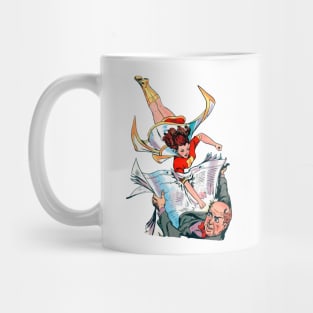 Flying Superhero Retro Girl Punch Vintage Comic Old Cartoon Mug